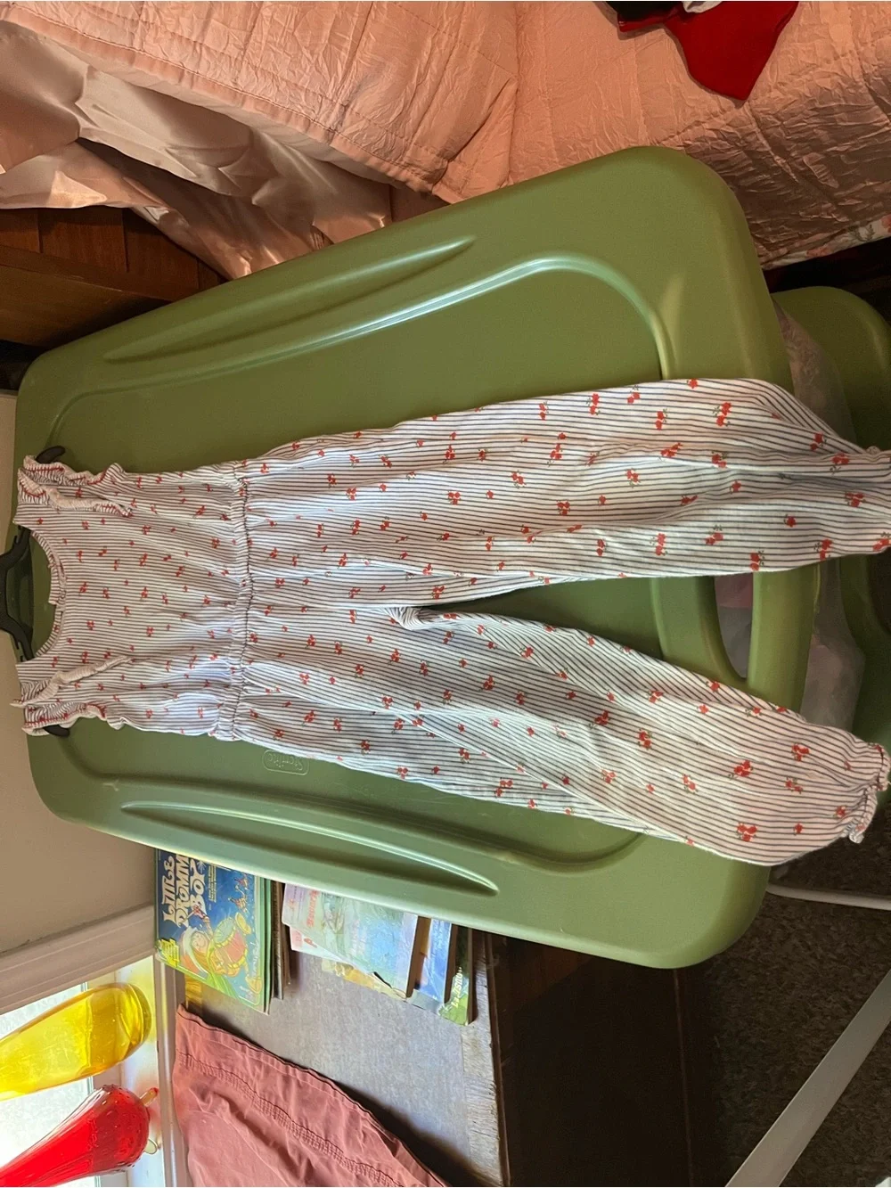 Carter's White & Blue Striped Jumpsuit with Red Floral Print